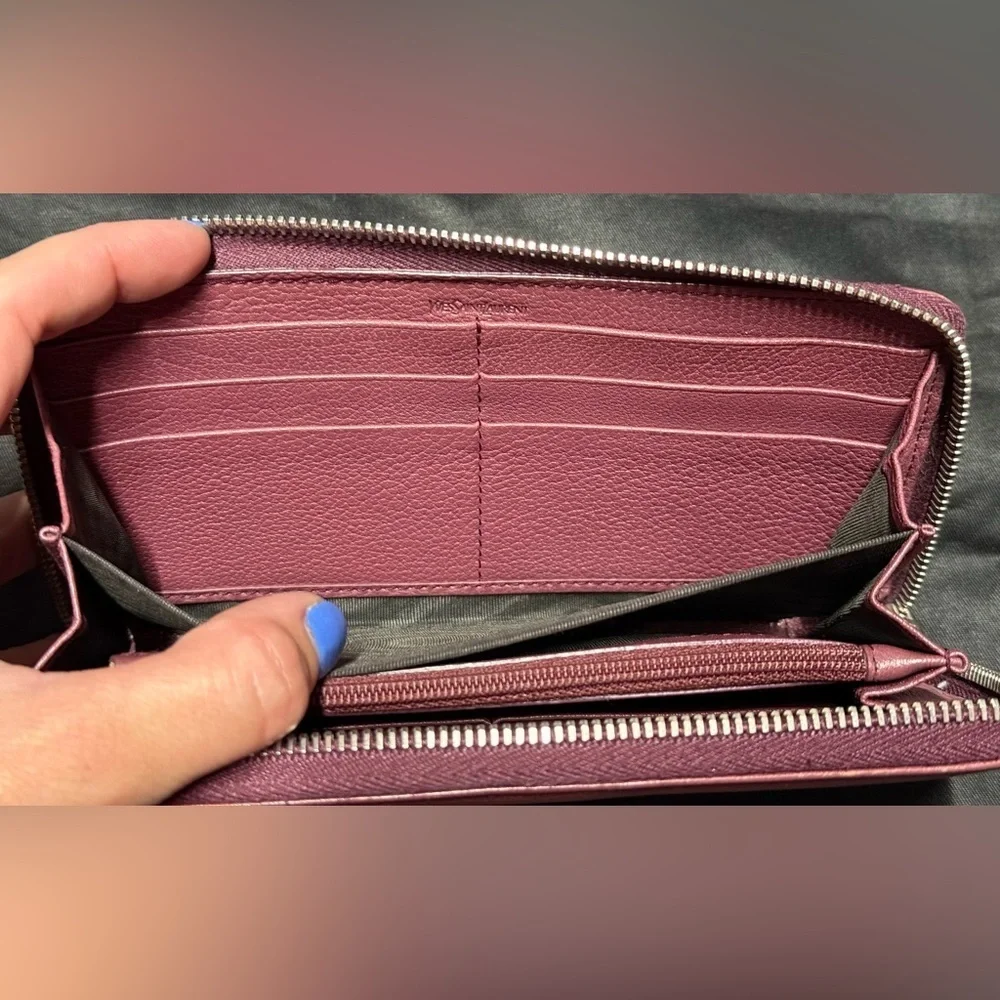 YSL pink Cassandra studded zip around wallet